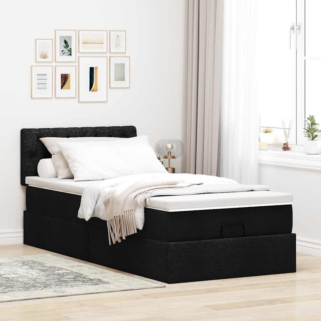 vidaXL Estructura cama otomana colchón tela negro 90x200 cm