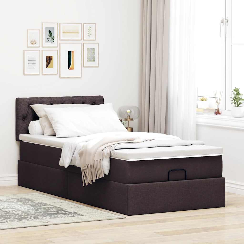 vidaXL Estructura cama otomana colchón tela marrón oscuro 90x200cm