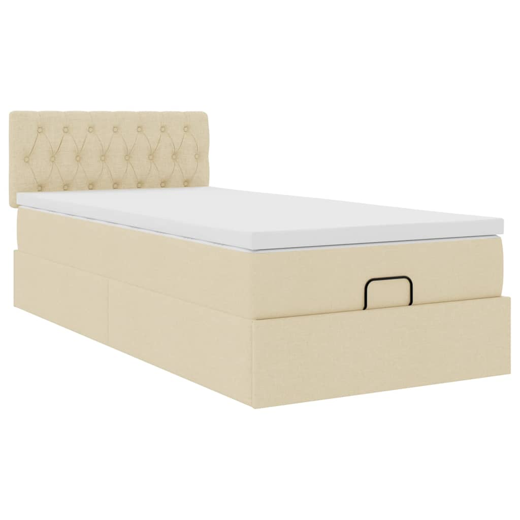 vidaXL Estructura de cama otomana con colchón tela crema 90x200cm