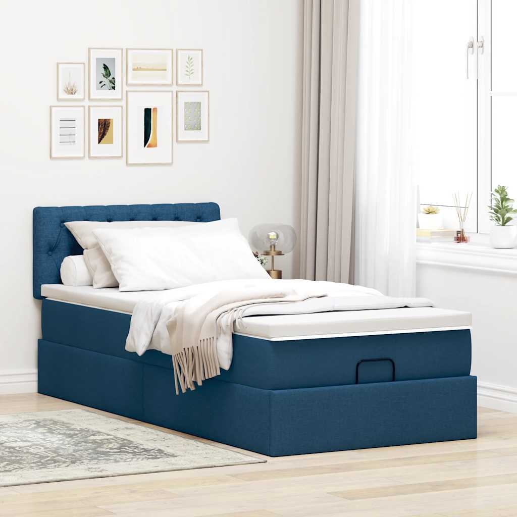 vidaXL Estructura de cama otomana con colchón tela azul 90x200 cm