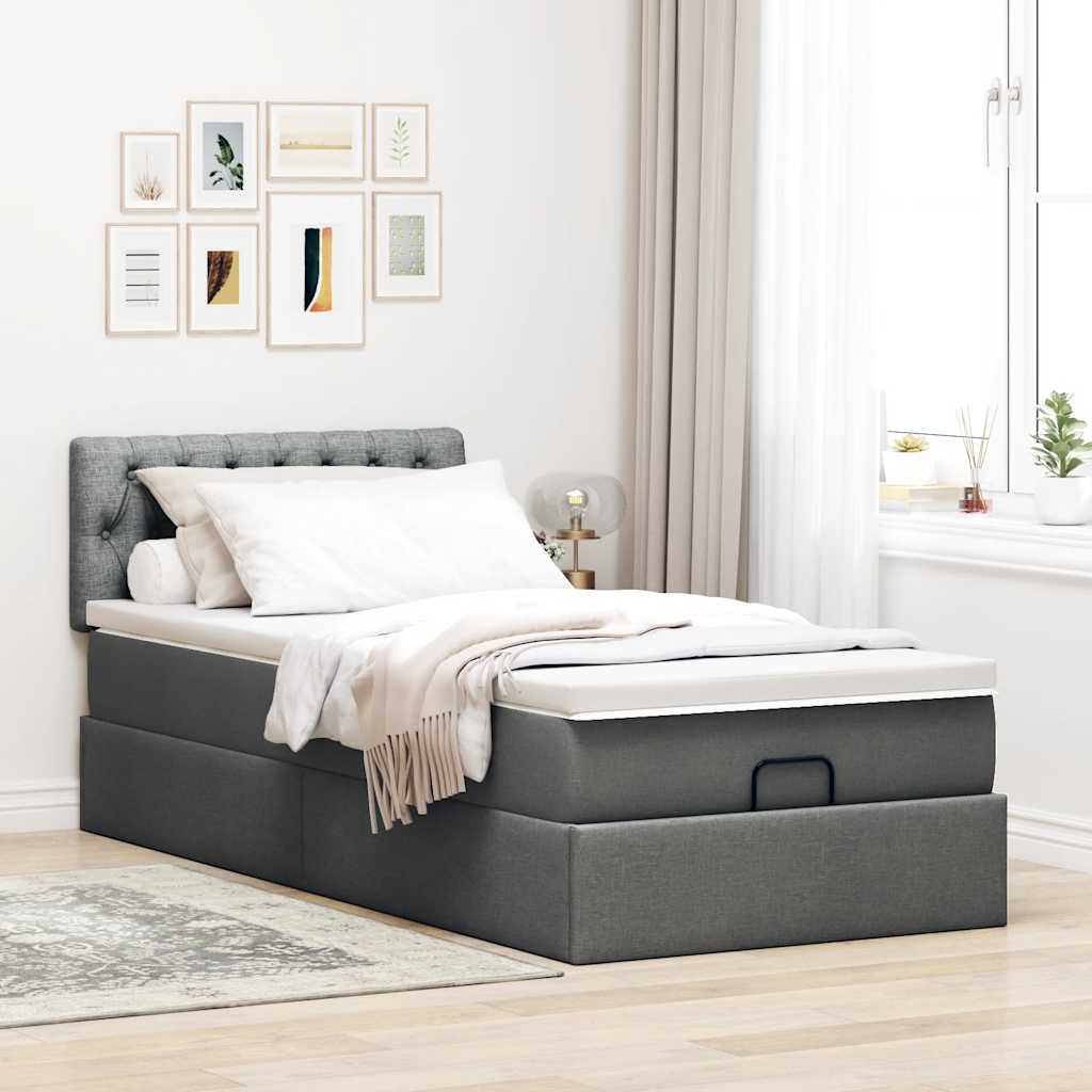 vidaXL Estructura cama otomana colchón tela gris oscuro