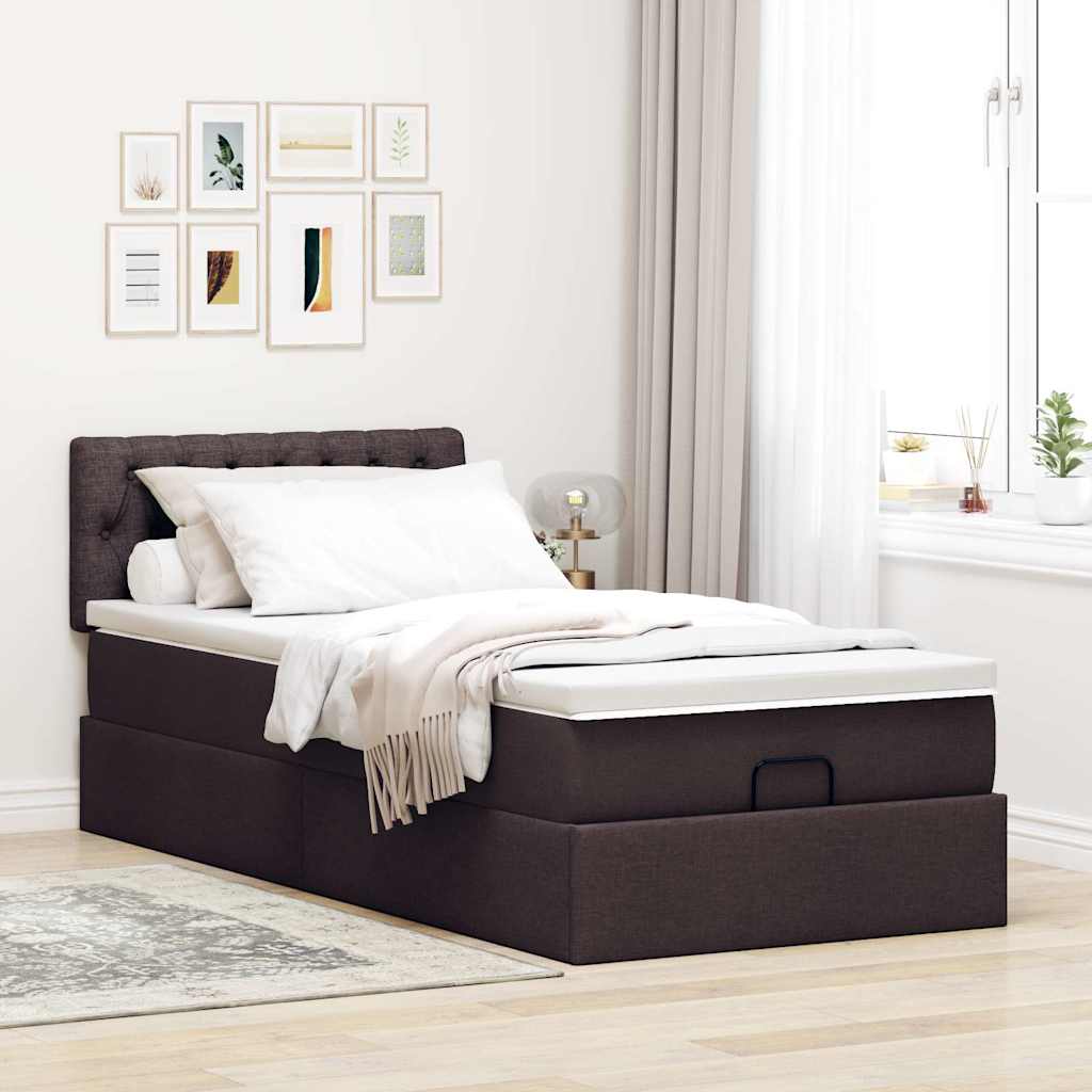 vidaXL Estructura de cama otomana colchón tela marrón oscuro 100x200cm