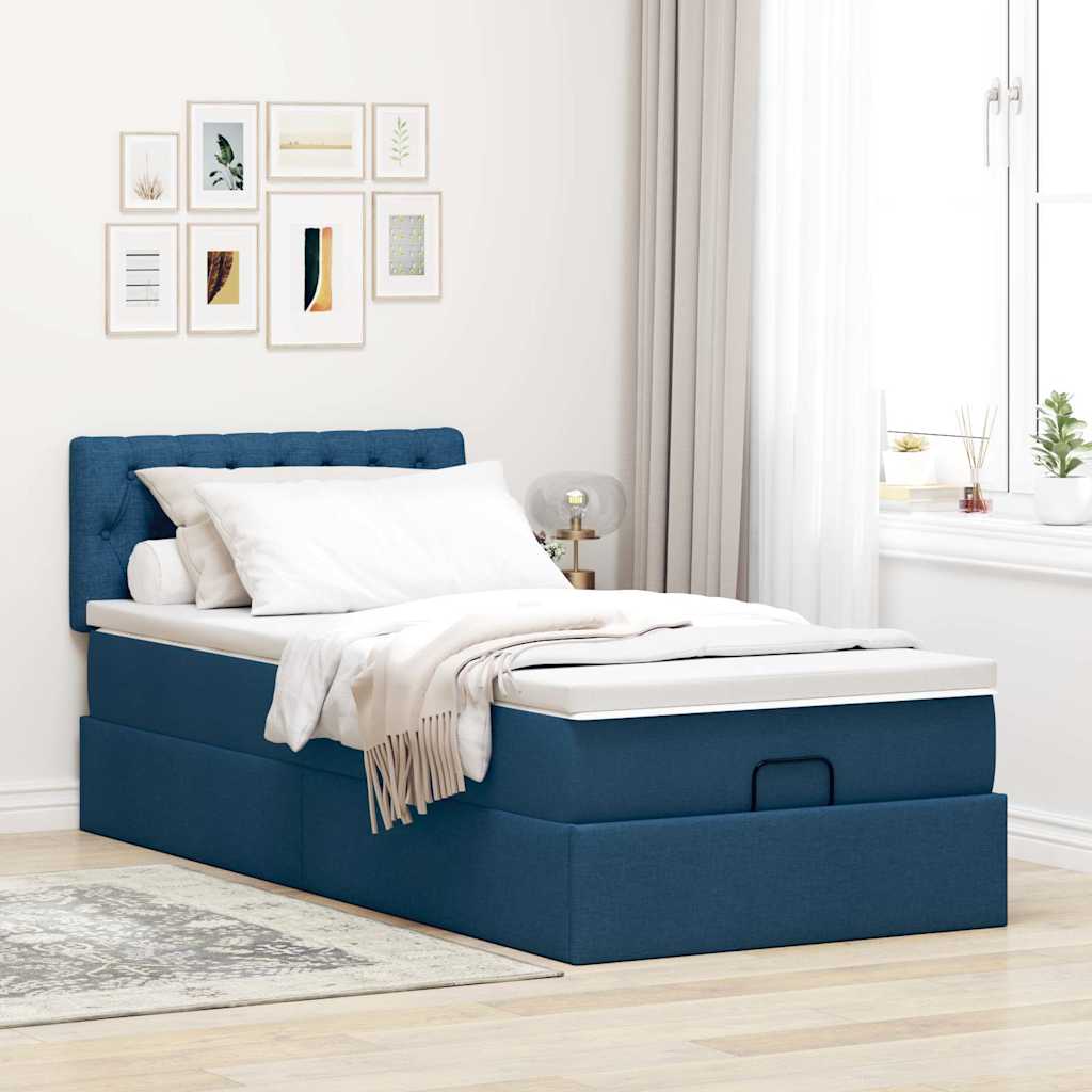 vidaXL Estructura de cama otomana con colchón tela azul 100x200cm