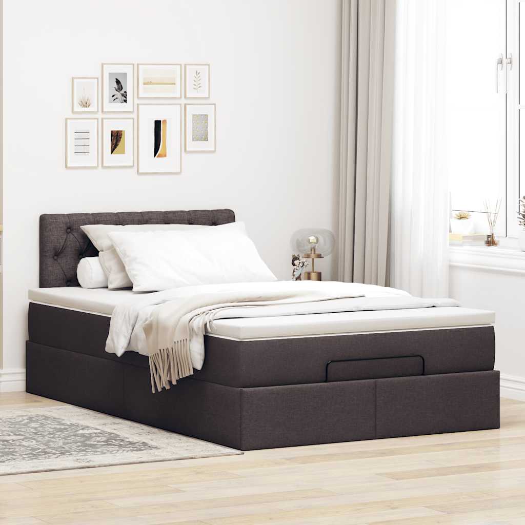 vidaXL Estructura cama otomana colchón tela marrón oscuro 120x200cm