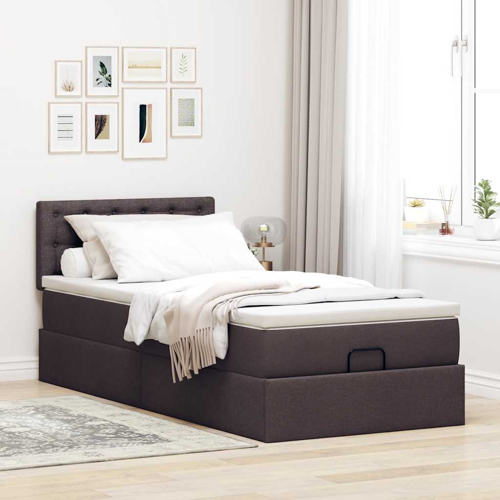 vidaXL Estructura cama otomana colchón tela marrón oscuro 80x200cm