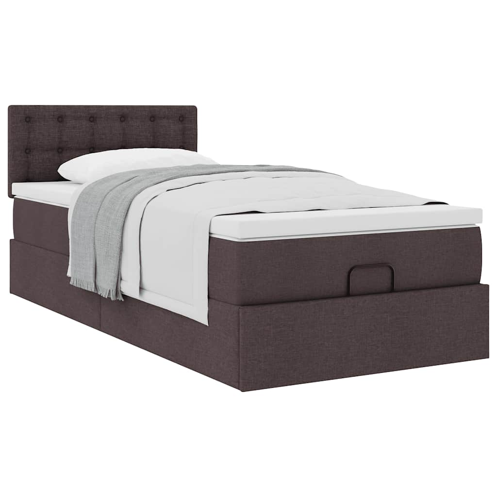 vidaXL Estructura cama otomana colchón tela marrón oscuro 80x200cm