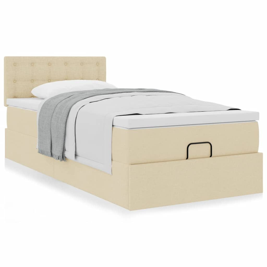 vidaXL Estructura de cama otomana con colchón tela crema 80x200cm