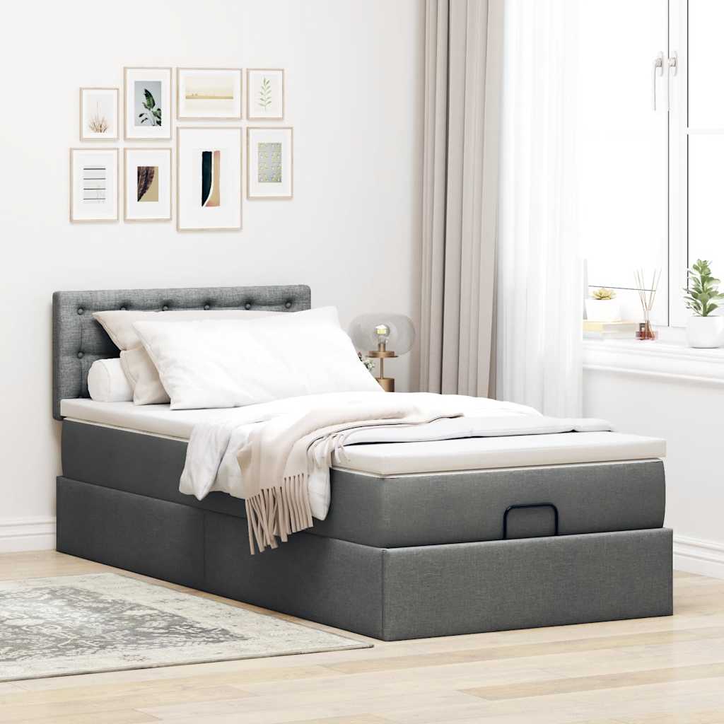 vidaXL Estructura cama otomana colchón tela gris oscuro 90x190cm