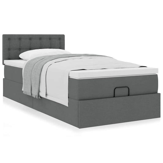 vidaXL Estructura cama otomana colchón tela gris oscuro 90x190cm