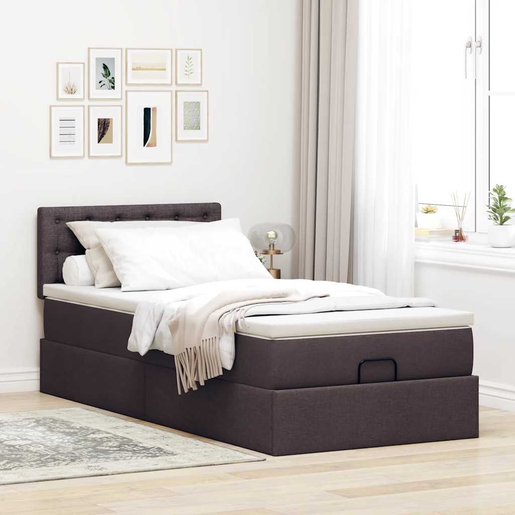 vidaXL Estructura cama otomana colchón tela marrón oscuro 90x190 cm