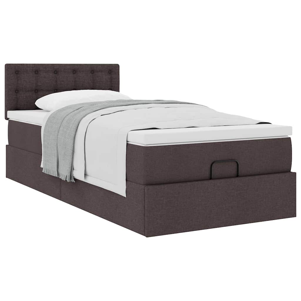 vidaXL Estructura cama otomana colchón tela marrón oscuro 90x190 cm