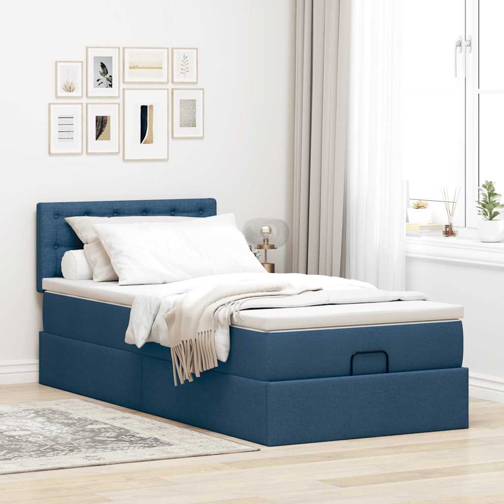 vidaXL Estructura de cama otomana con colchón tela azul 90x190 cm