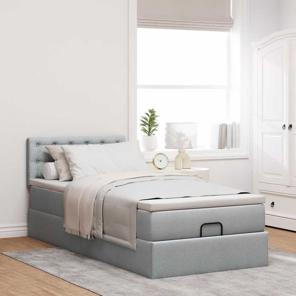 vidaXL Estructura de cama otomana con colchón tela gris claro 90x200cm