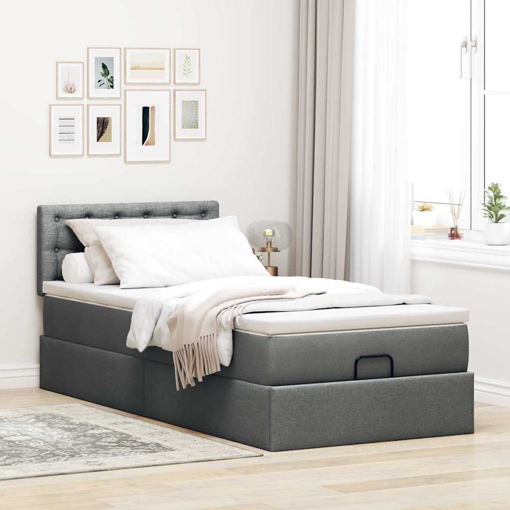 vidaXL Estructura cama otomana colchón tela gris oscuro 90x200cm