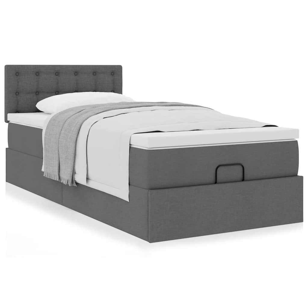 vidaXL Estructura cama otomana colchón tela gris oscuro 90x200cm