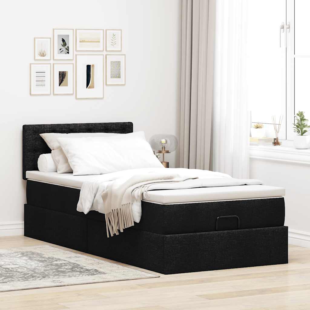 vidaXL Estructura cama otomana colchón tela negro 90x200 cm