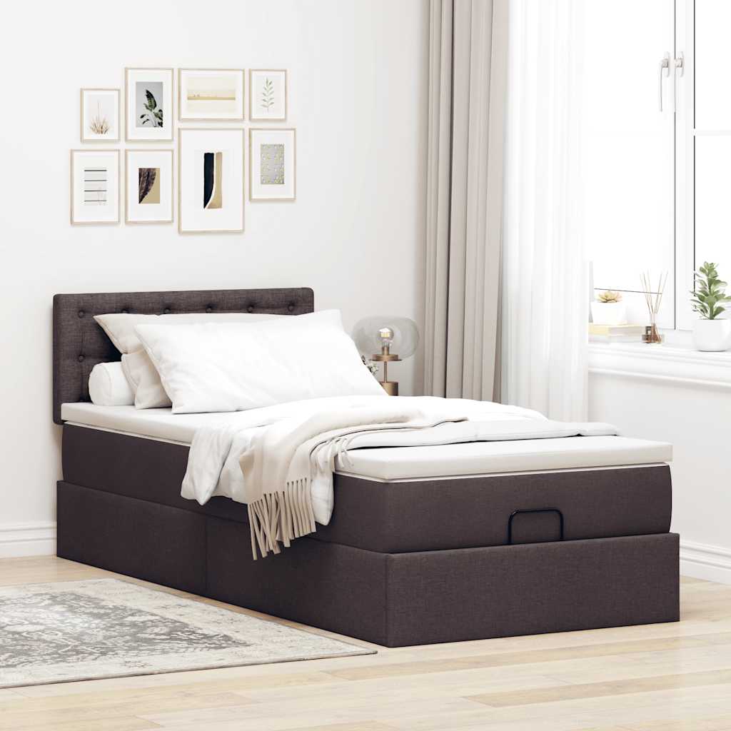 vidaXL Estructura cama otomana colchón tela marrón oscuro 90x200cm