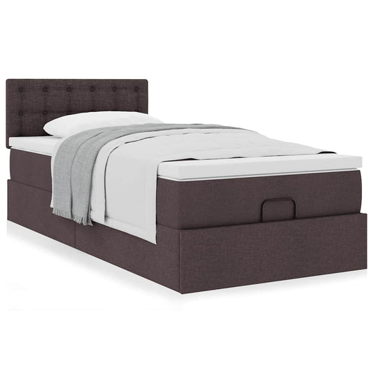 vidaXL Estructura cama otomana colchón tela marrón oscuro 90x200cm