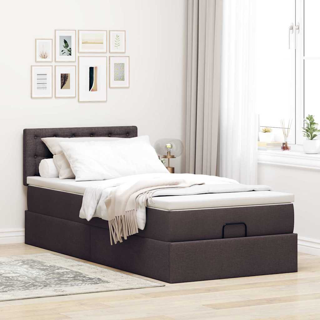 vidaXL Estructura de cama otomana colchón tela marrón oscuro 100x200cm