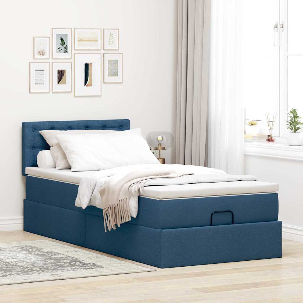 vidaXL Estructura de cama otomana con colchón tela azul 100x200cm