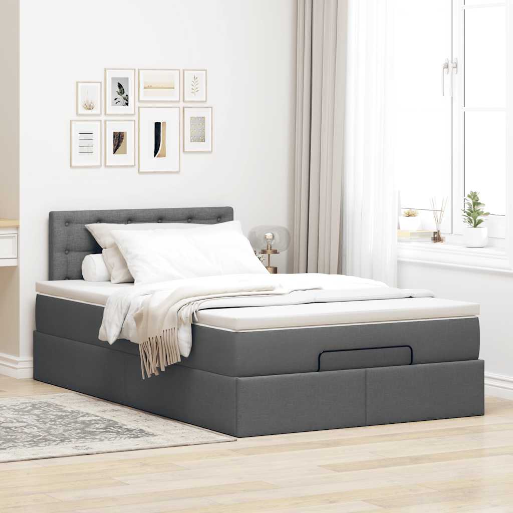 vidaXL Estructura cama otomana colchón tela gris oscuro 120x200cm