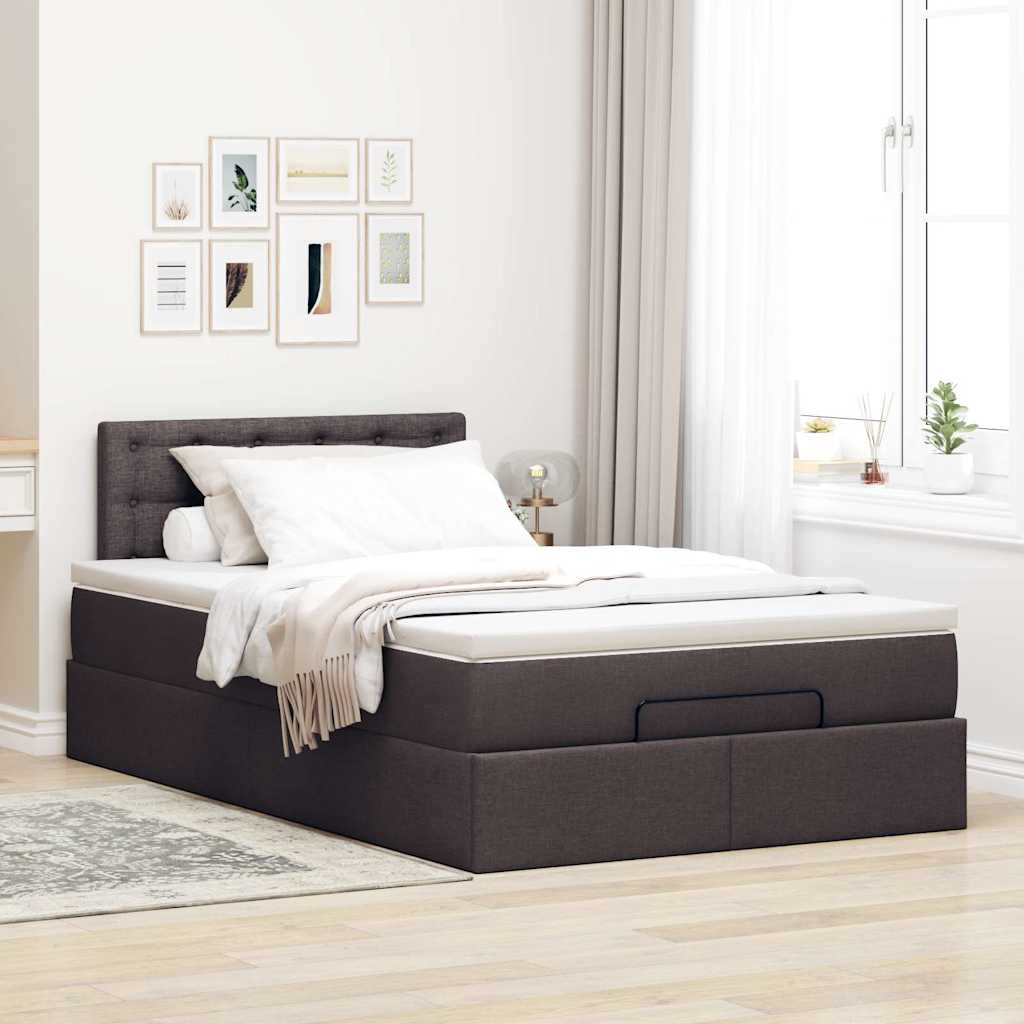 vidaXL Estructura cama otomana colchón tela marrón oscuro 120x200cm