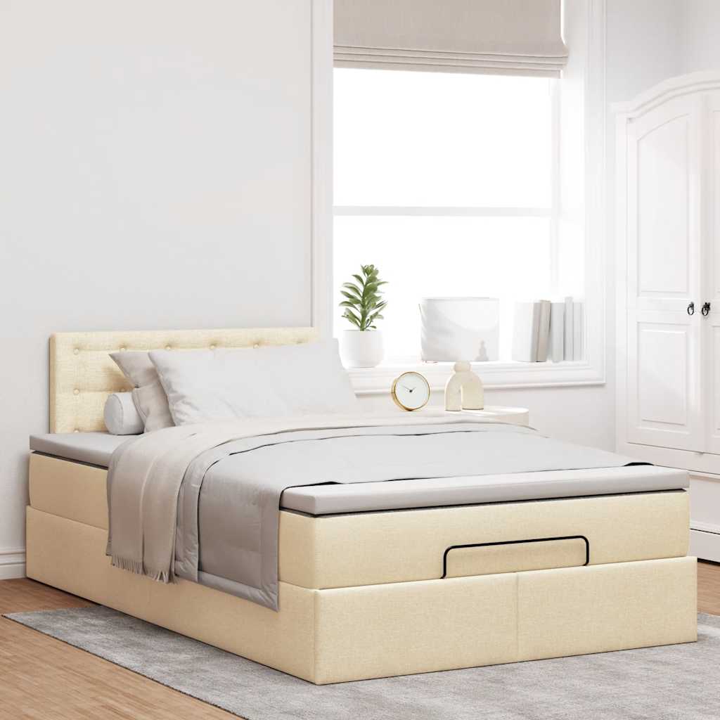 vidaXL Estructura de cama otomana con colchón tela crema 120x200 cm