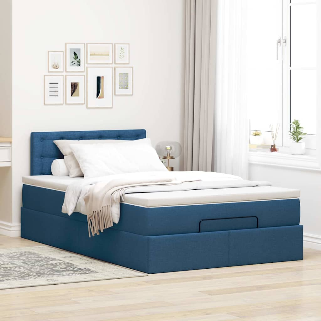 vidaXL Estructura de cama otomana con colchón tela azul 120x200cm