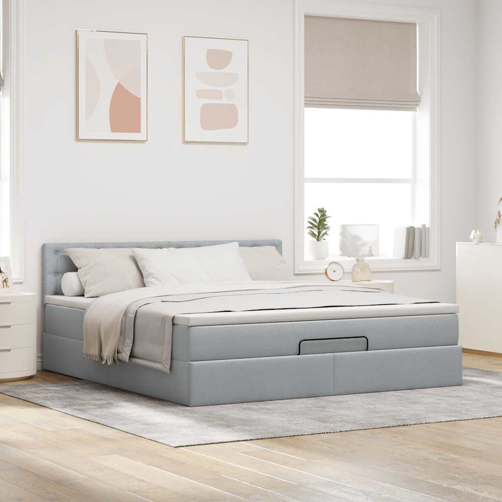 vidaXL Estructura de cama otomana colchón tela gris claro 160x200cm