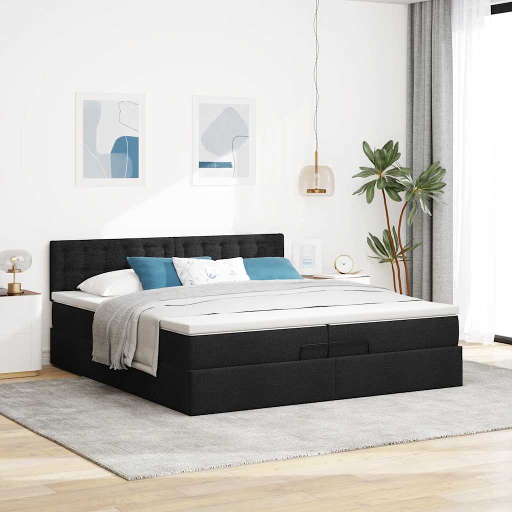 vidaXL Estructura de cama otomana con colchón tela negra 200x200 cm