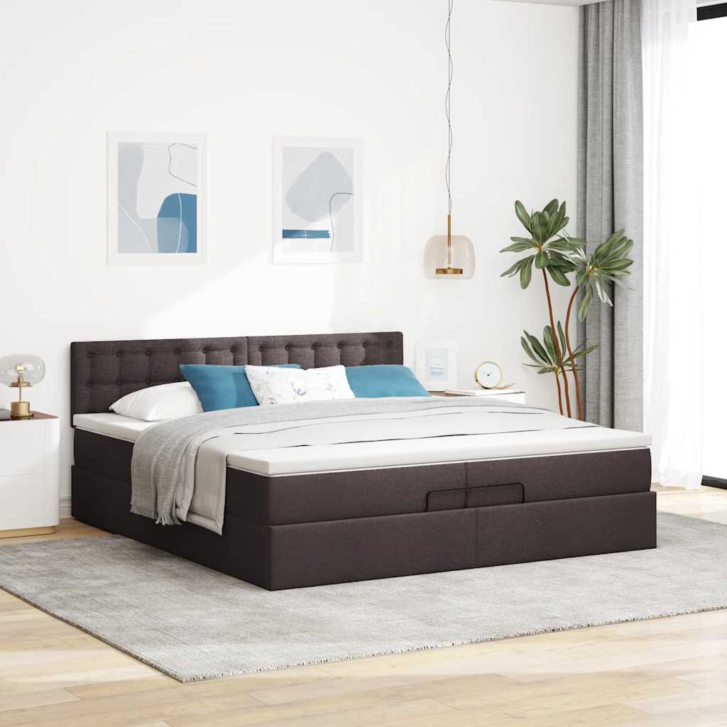 vidaXL Estructura de cama otomana con colchón marrón oscuro 200x200 cm