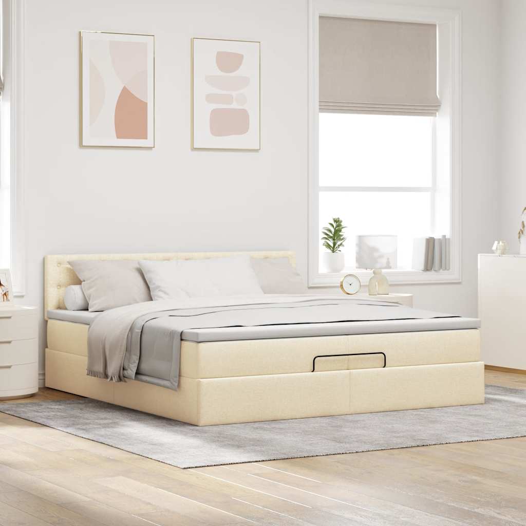 vidaXL Estructura de cama otomana con colchón color crema 200x200 cm