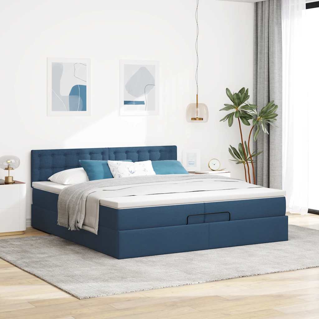 vidaXL Estructura de cama otomana con colchón tela azul 200x200 cm