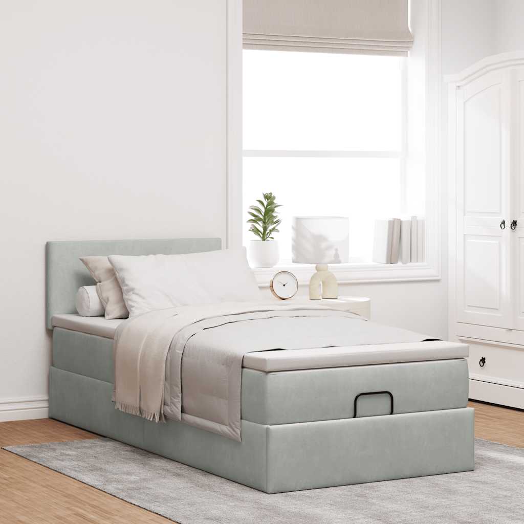 vidaXL Estructura cama otomana colchón terciopelo gris claro 80x200cm