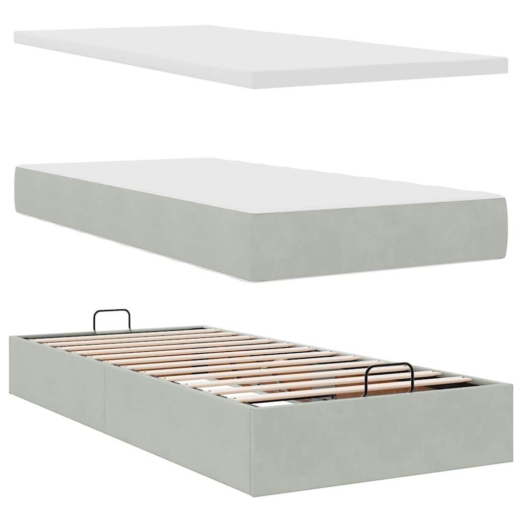 vidaXL Estructura cama otomana colchón terciopelo gris claro 80x200cm