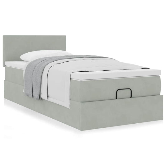 vidaXL Estructura cama otomana colchón terciopelo gris claro 80x200cm