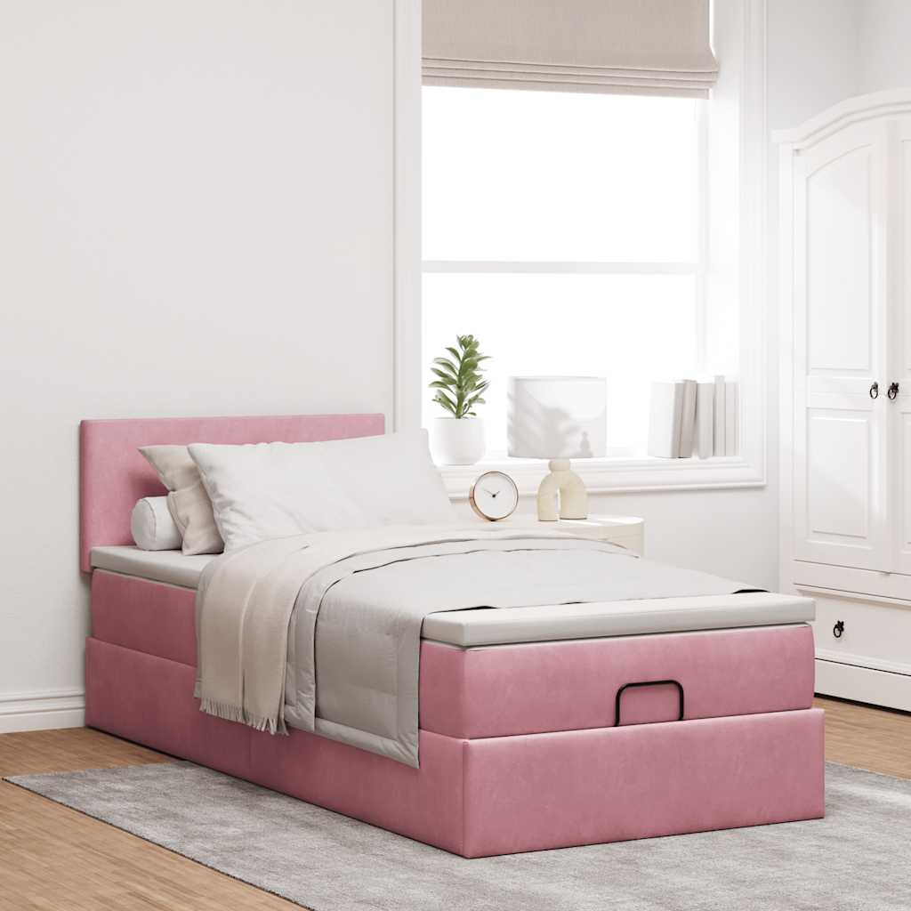 vidaXL Estructura cama otomana colchón terciopelo rosa 80x200cm