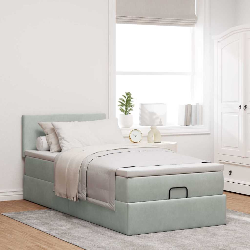 vidaXL Estructura cama otomana colchón terciopelo gris claro 90x190cm