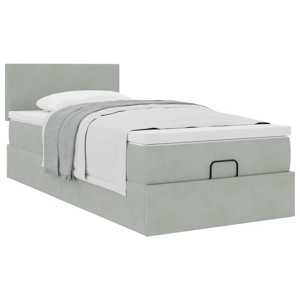 vidaXL Estructura cama otomana colchón terciopelo gris claro 90x190cm