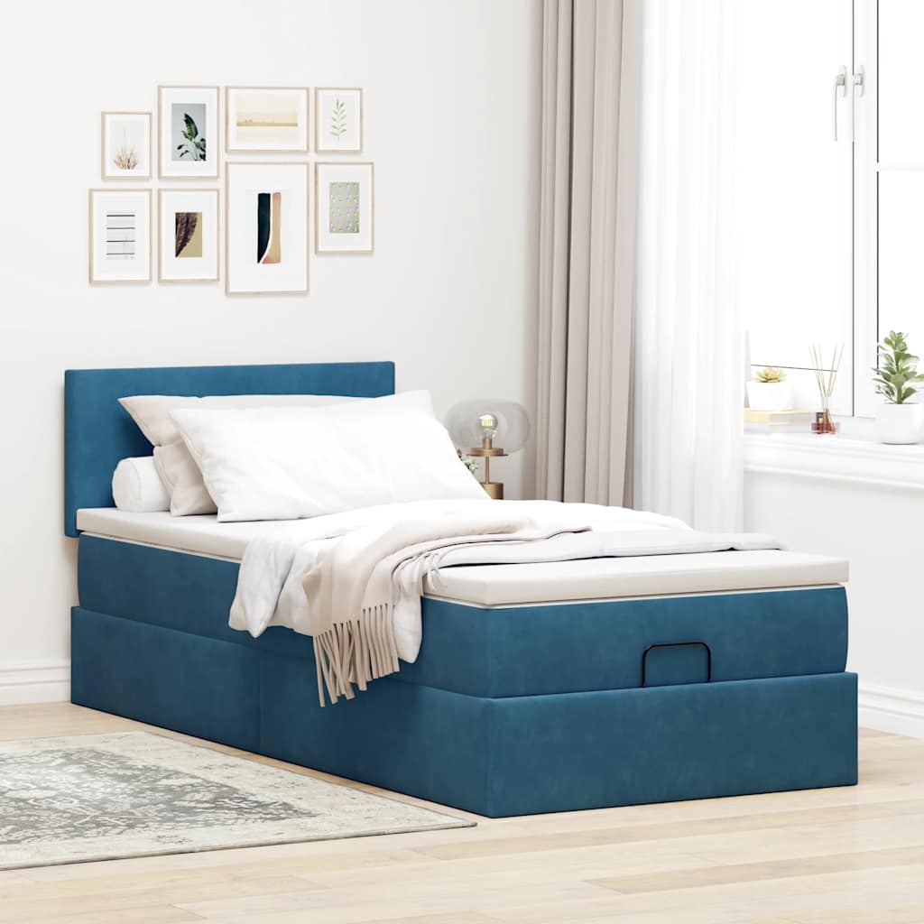 vidaXL Estructura de cama otomana con colchón terciopelo azul oscuro