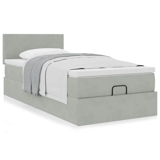 vidaXL Estructura cama otomana colchón terciopelo gris claro 90x200cm