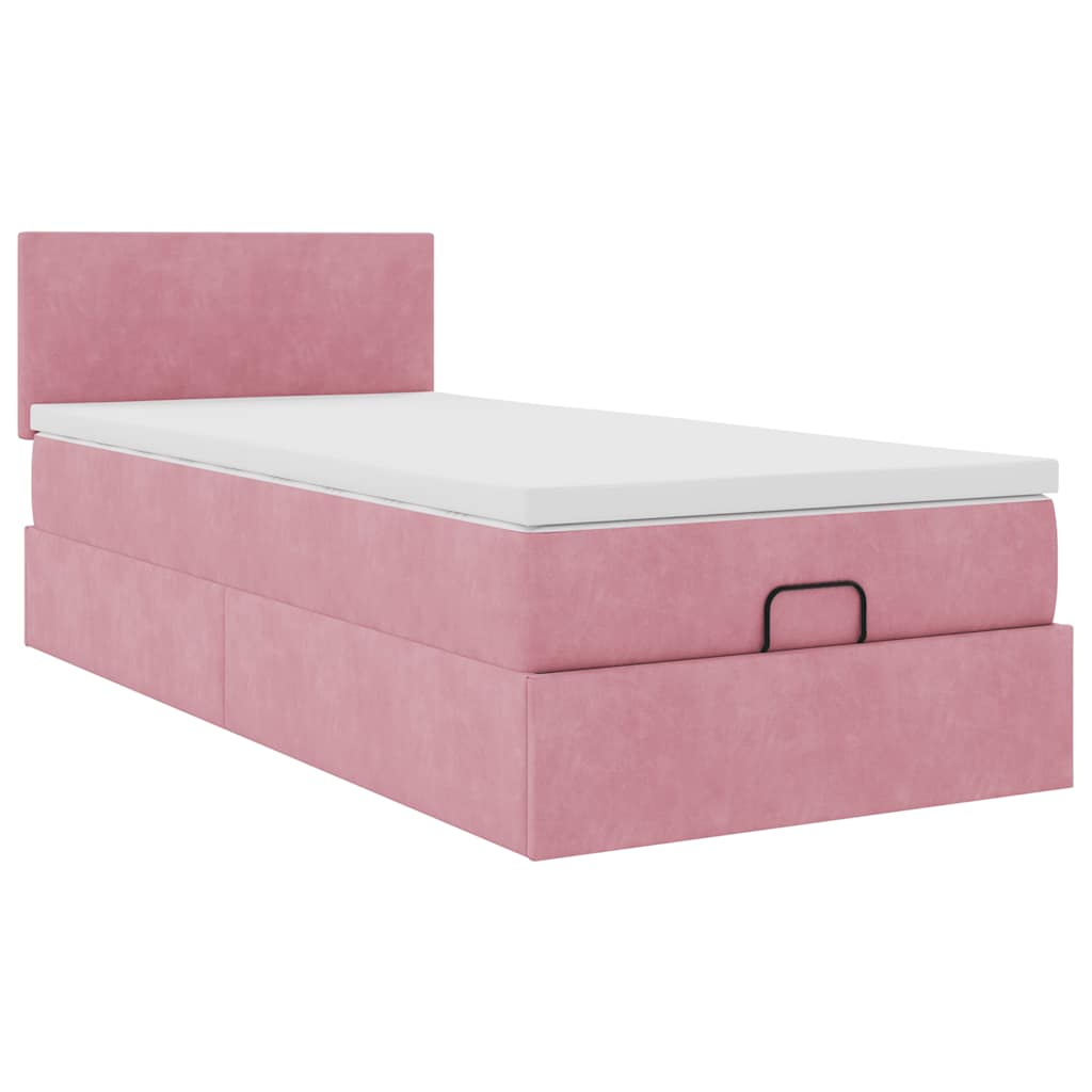 vidaXL Estructura de cama otomana colchón terciopelo rosa 90x200cm