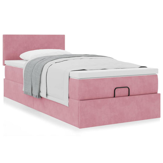 vidaXL Estructura de cama otomana colchón terciopelo rosa 90x200cm