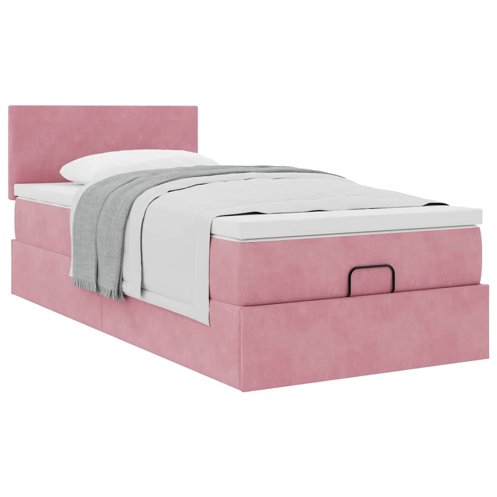 vidaXL Estructura de cama otomana colchón terciopelo rosa 100x200cm