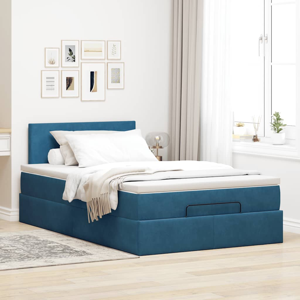 vidaXL Estructura de cama otomana colchón terciopelo azul oscuro