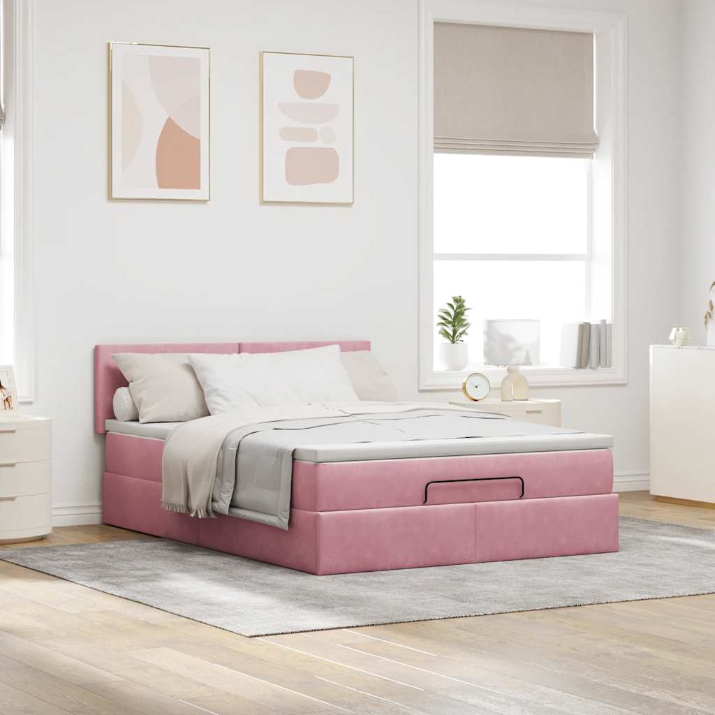 vidaXL Estructura cama otomana colchón terciopelo rosa 140x200cm