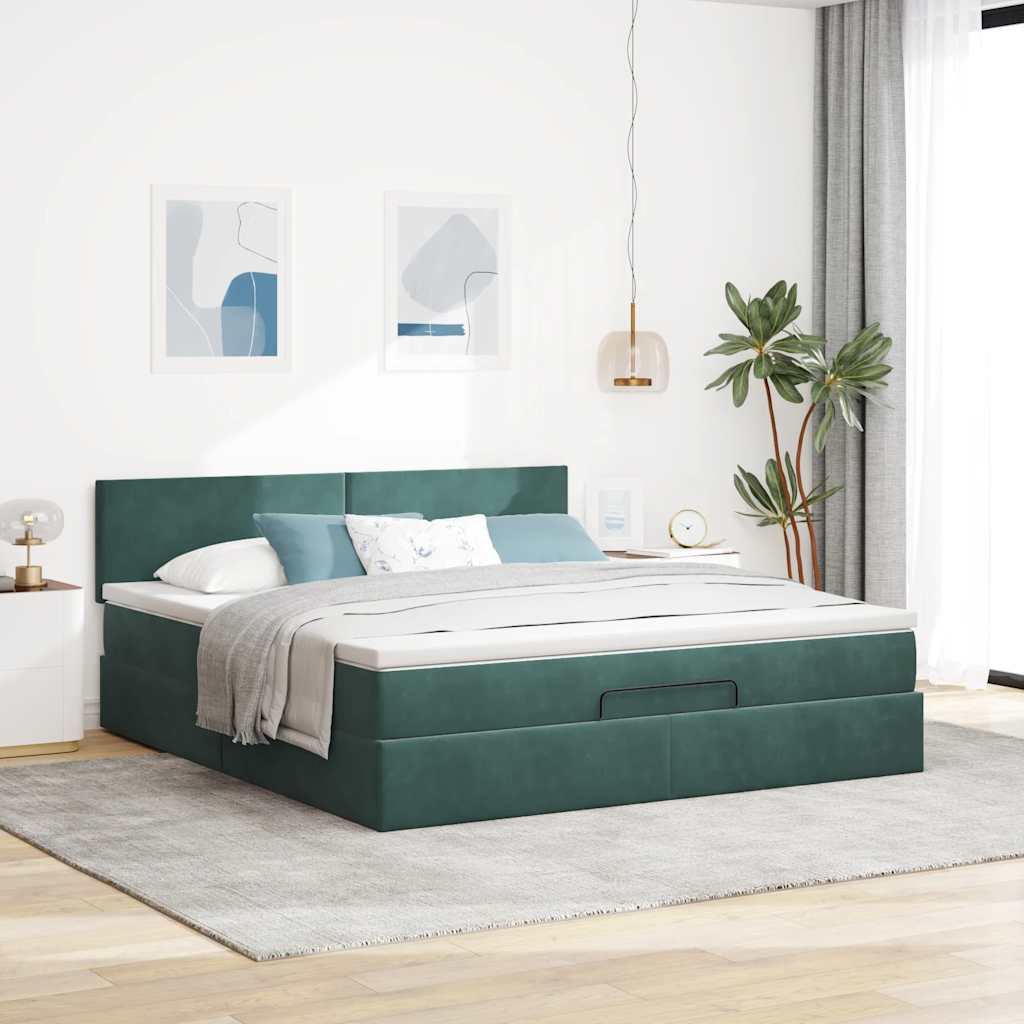 vidaXL Estructura de cama otomana con colchón verde oscuro 180x200 cm