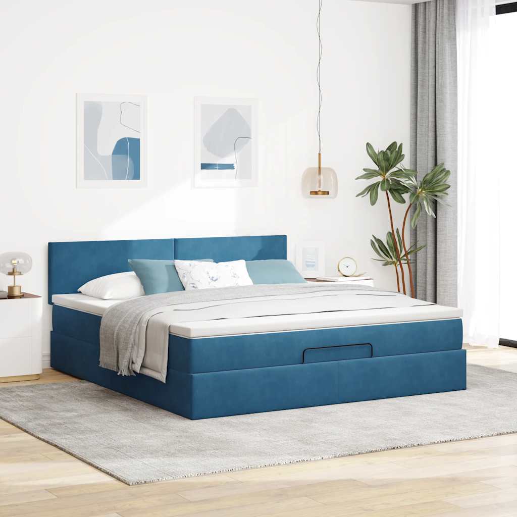 vidaXL Estructura de cama otomana colchón azul oscuro 180x200 cm