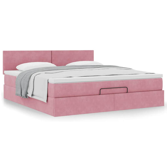 vidaXL Estructura cama otomana con colchón terciopelo rosa 180x200 cm