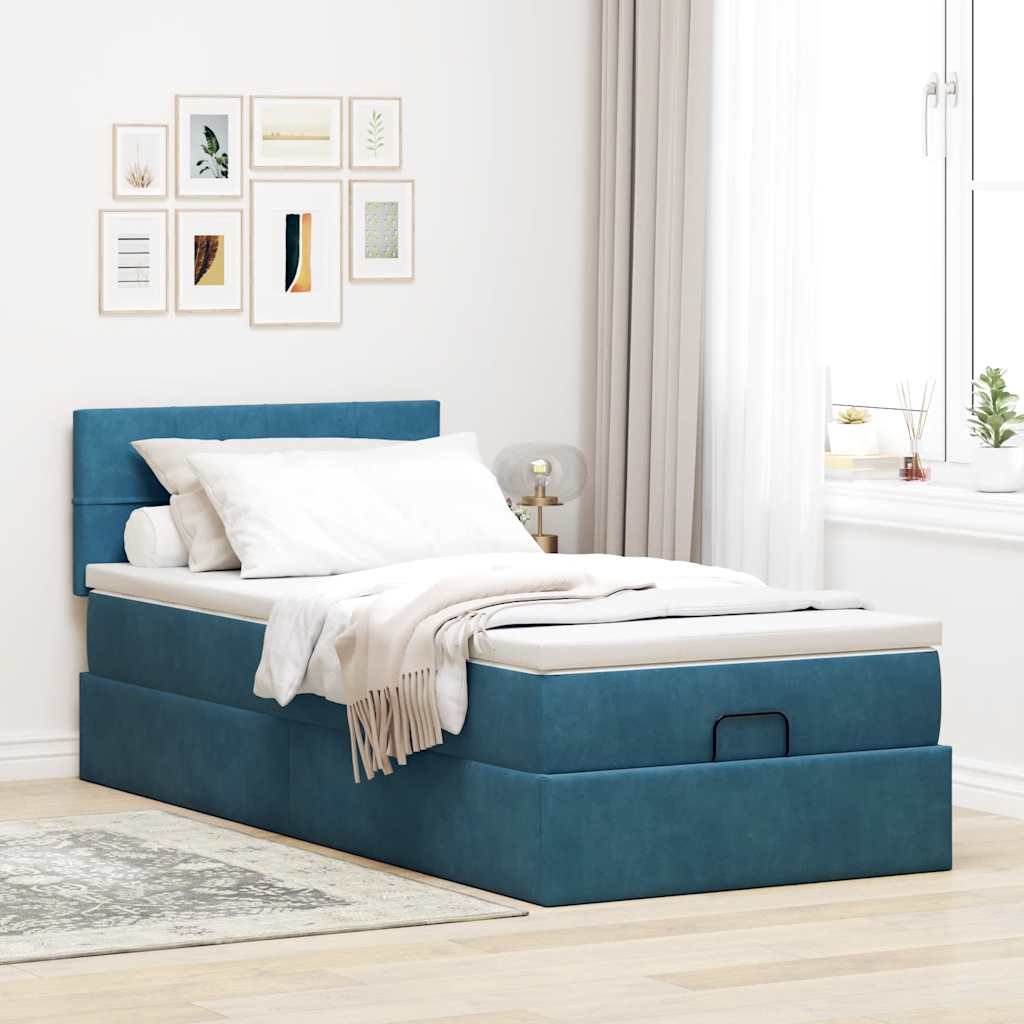 vidaXL Estructura cama otomana colchón terciopelo azul oscuro